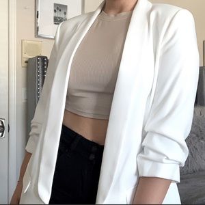 Missguided White Ruched Sleeve Blazer